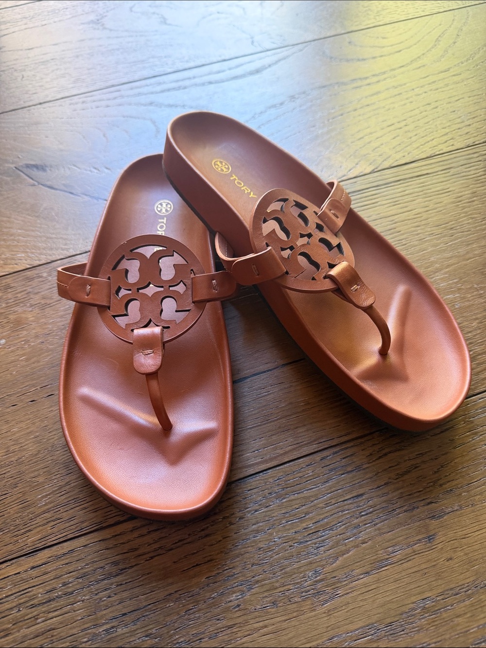 Tory Burch Tan Miller Logo Thong Sandals